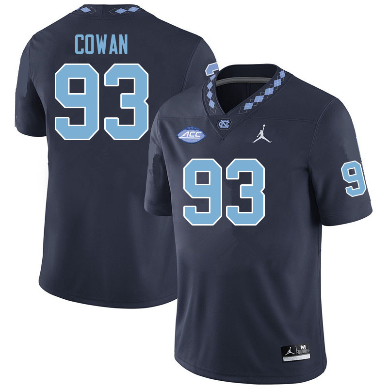 Men #93 Jacolbe Cowan North Carolina Tar Heels College Football Jerseys Sale-Navy